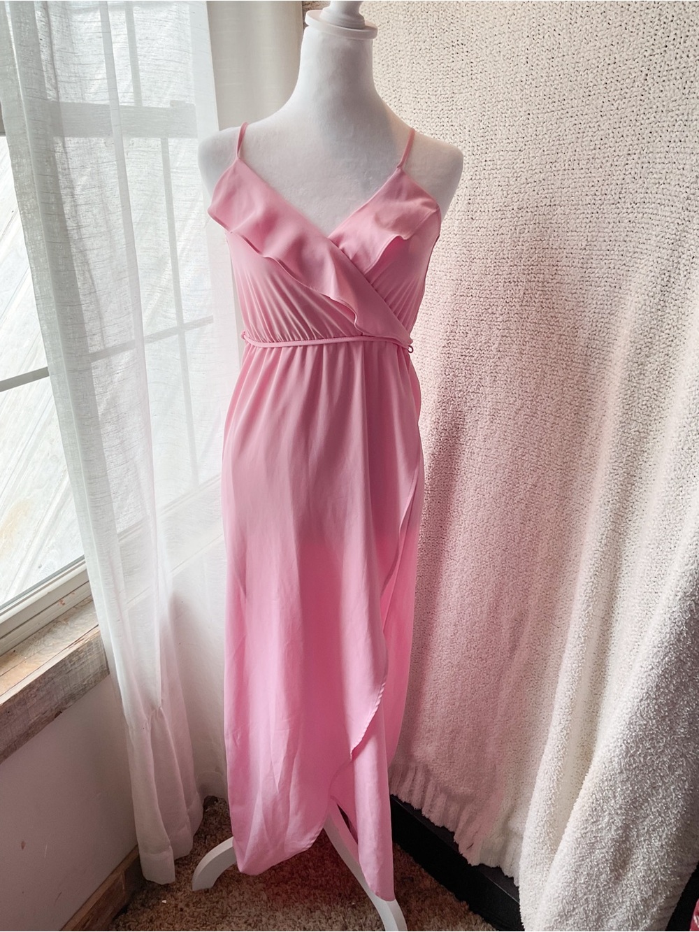 Gianni Bini Pink Ruffle-Trim Maxi Dress